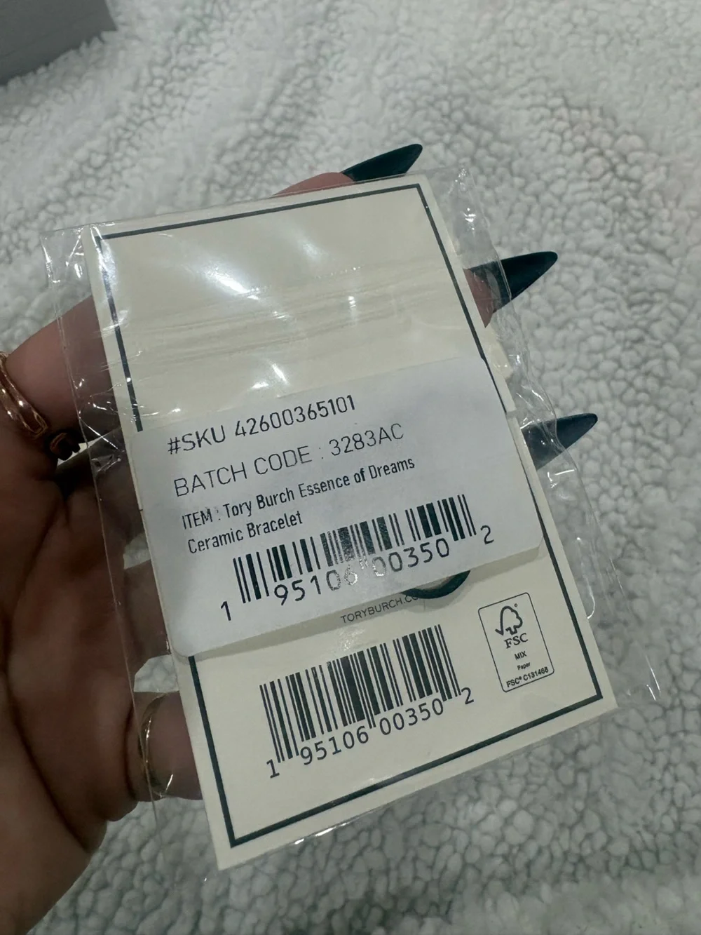 Tory Burch Essence of Dreams sample fragrances with TB Fragrance bracelet